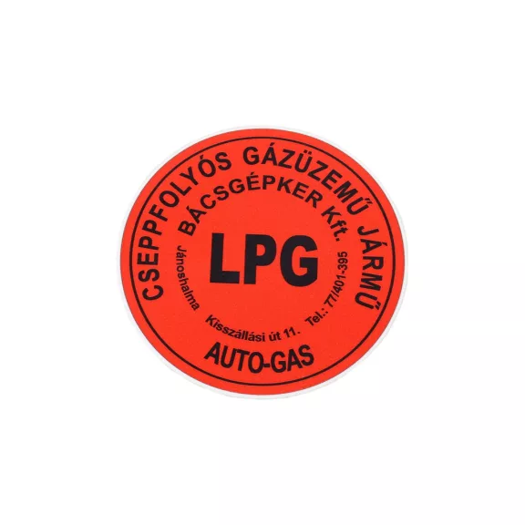 Piros 'LPG' matrica, kerek, belülről ragasztható Piros 'LPG' matrica, kerek, belülről ragasztható
