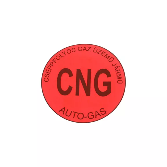 Piros 'CNG' matrica, kerek, belülről ragasztható Piros 'CNG' matrica, kerek, belülről ragasztható